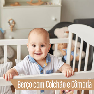 Berço com Colchão e Cômoda Infantil