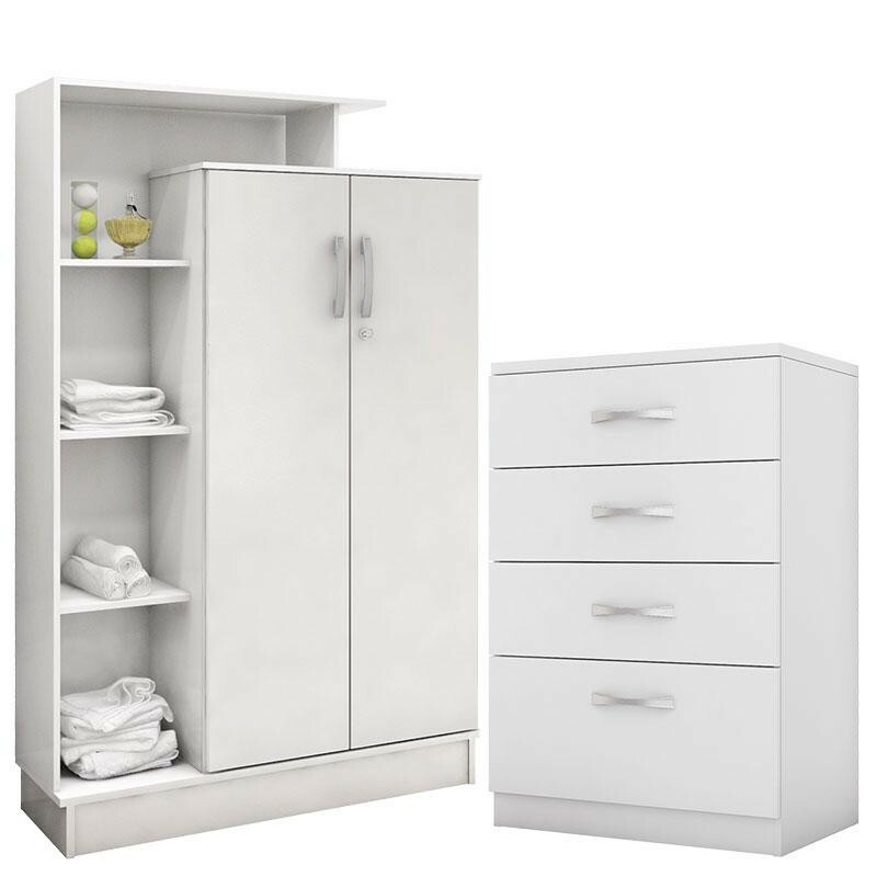 Comoda Astral E Armario Multiuso Elite Branco Brilho Demobile