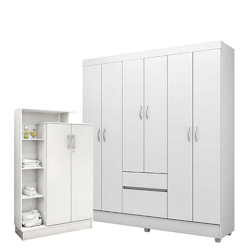 Guarda Roupa Infantil Flash 2 E Armario Multiuso Elite Branco Brilho Demobile
