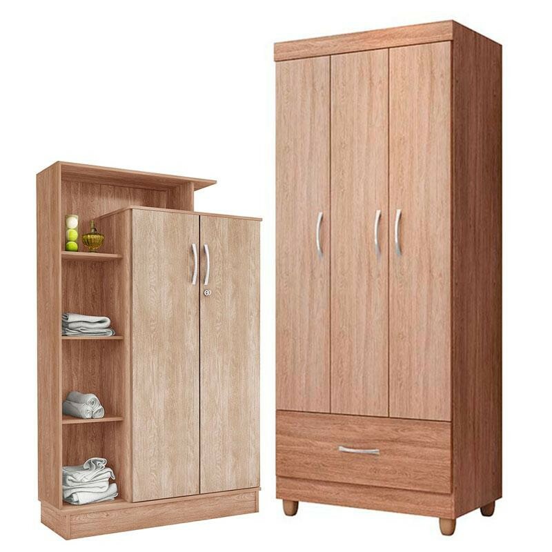 Guarda Roupa Solteiro Prince E Armario Multiuso Elite Nogal Vanilla Touch Demobile