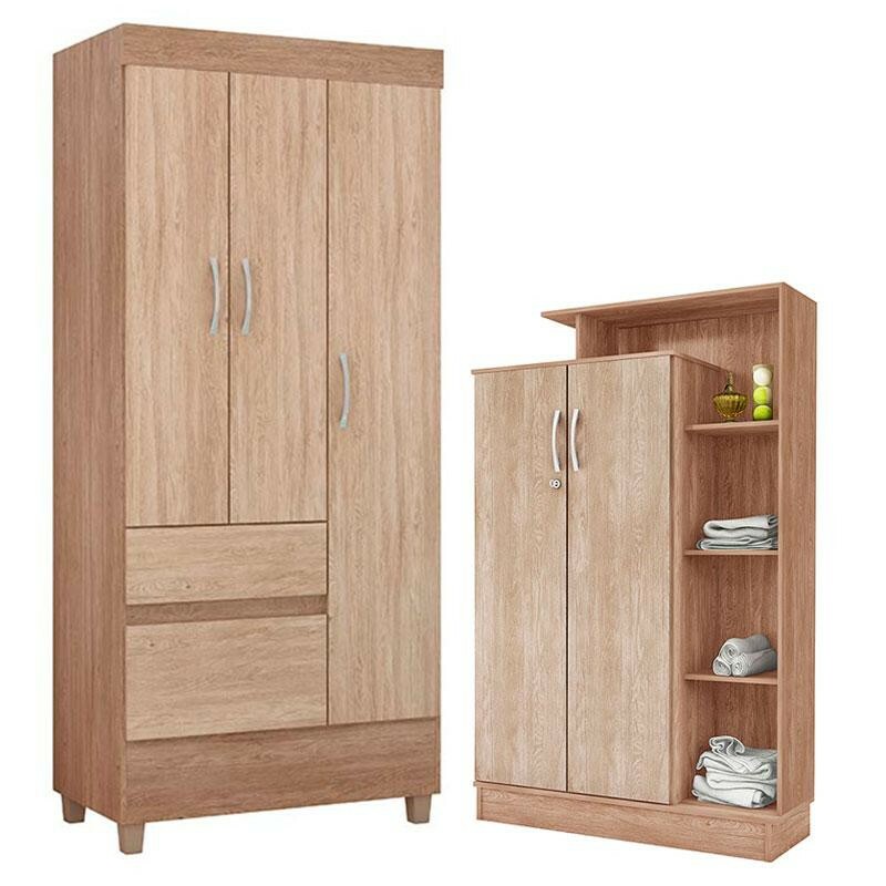 Guarda Roupa Solteiro Wind E Armario Multiuso Elite Nogal Vanilla Touch Demobile