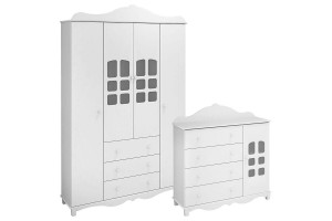 1Guarda Roupa e Comoda Infantil Imerial Branco Acetinado - C