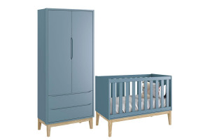 Berço Americano e Guarda Roupa Classic 2 Portas Azul com Pés