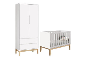 Berço Americano e Guarda Roupa Classic 2 Portas Branco com P