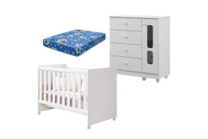 Berço Americano Flex com Colchão e Cômoda Katatau Branco Bri