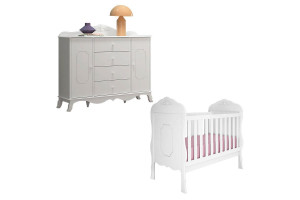 Berço Americano Mini Cama e Cômoda Infantil Realeza 2 Portas