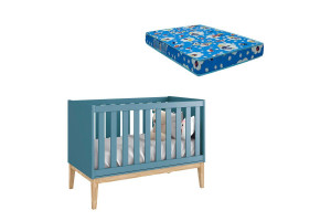 Berço Americano New Classic Azul com Pés Madeira Natural com