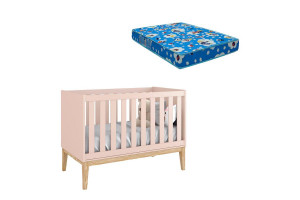 Berço Americano New Classic Rosa com Pés Madeira Natural com