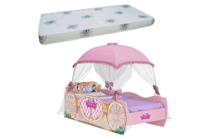 Cama Infantil Princesas Disney Star com Dossel Rosa e Colchã
