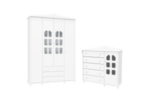 Guarda Roupa 4 Portas e Cômoda Infantil Provence Slim Branco