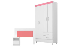 Guarda Roupa Astro e Cabeceira Infantil London Branco Brilho
