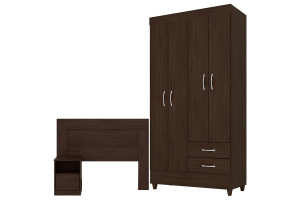 Guarda Roupa Astro e Cabeceira Solteiro London Ébano Touch –