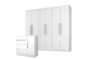 Guarda Roupa Casal 6000 e Cômoda 8000 Branco - Araplac