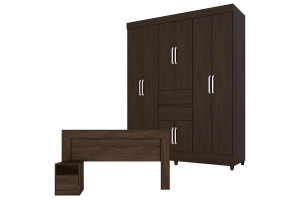 Guarda Roupa Casal Munique e Cabeceira London Ébano Touch – 