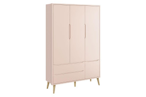 Guarda Roupa Infantil Theo 3 Portas Rosa com Pés Madeira Nat