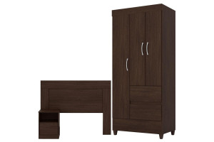 Guarda Roupa Solteiro Wind e Cabeceira London Ébano Touch –