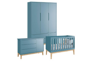 Quarto de Bebê Classic 3 Portas Azul Madeira Natural – Relle