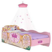 cama infantil princesas disney star com dossel de teto rosa