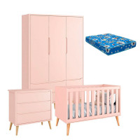 quarto-de-bebe-3-portas-comoda-gaveteiro-rosa-com-pes-madeira-natural-com-colchao