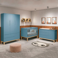 Quarto de Bebê Classic 3 Portas Azul Madeira Natural – Relle