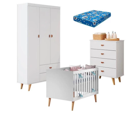 Quarto-de-Bebê-com-Gaveteiro-Berço-Americano-Ludmila-Branco-