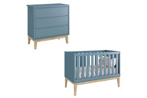 Berço Americano e Cômoda Gaveteiro Classic Azul com Pés Made