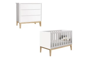 Berço Americano e Cômoda Gaveteiro Classic Branco com Pés Ma