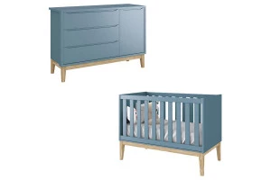 Berço Americano e Cômoda Infantil 1 Porta Classic Azul com P