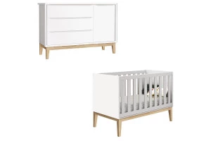 Berço Americano e Cômoda Infantil 1 Porta Classic Branco com