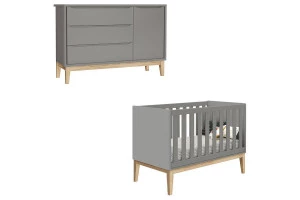 Berço Americano e Cômoda Infantil 1 Porta Classic Cinza com 