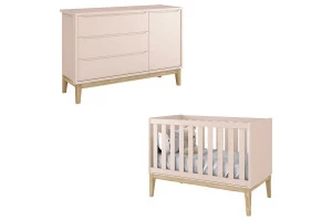 Berço Americano e Cômoda Infantil 1 Porta Classic Rosa com P