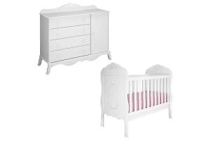 Berço Americano e Cômoda Infantil Realeza 1 Portas Branco Ac