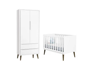 Berço Americano e Guarda Roupa 2 Portas Infantil Theo Branco