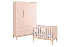 Berço Americano e Guarda Roupa 3 Portas Classic Rosa com Pés