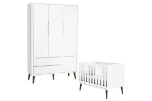 Berço Americano e Guarda Roupa 3 Portas Infantil Theo Branco