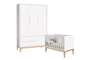 Berço Americano e Guarda Roupa Classic 3 Portas Branco com P