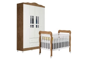 Berço Americano Lila e Guarda Roupa Infantil Ariel 4 Portas 