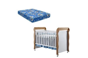 Berço Americano Mirelle Branco Acetinado Amadeirado e Colchã
