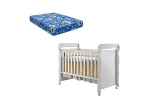 Berço Americano Mirelle Branco Brilho e Colchão Ortobom - Ca
