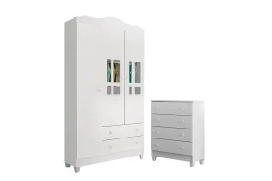 Cômoda Gaveteiro e Guarda Roupa Ariel Branco Brilho - Caroli