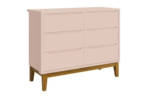 comoda-infantil-6-gavetas-classic-rosa-fosco-com-pes-madeira