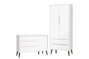 Cômoda Infantil com Porta e Guarda Roupa 2 Portas Theo Branc