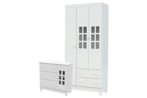 Cômoda-Infantil-e-Guarda-Roupa-3-Portas-Mariah-Branco-Brilho
