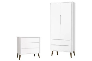 Cômoda Infantil Gaveteiro e Guarda Roupa 2 Portas Theo Branc