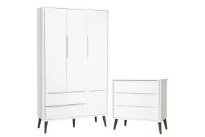 Cômoda Infantil Gaveteiro e Guarda Roupa 3 Portas Theo Branc