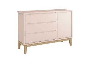 Cômoda Infantil New Classic com Porta Rosa com Pés Madeira N