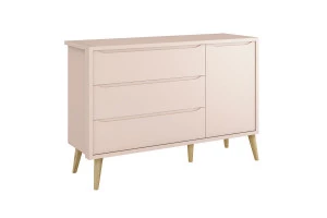 Cômoda Infantil Theo 1 Porta Rosa com Pés Madeira Natural – 