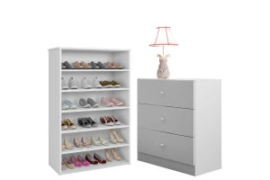 Cômoda Louise e Sapateira Laís Branco Brilho - Ajl