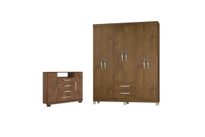 Guarda Roupa de Casal Modena e Cômoda Madri 2 Portas Malbec 