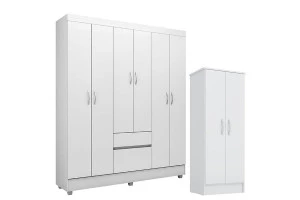 Guarda Roupa Flash 2 e Armário Multiuso Viena Branco Brilho 